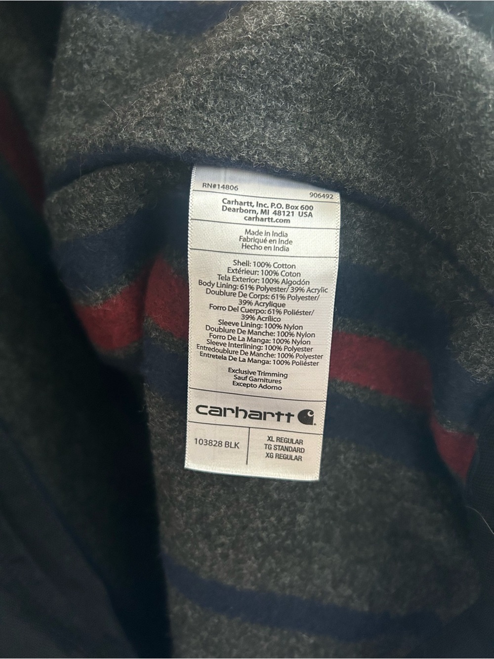 Carhartt Detroit Corduroy Collar Blanket Lined Black Canvas Jacket Mens Size XL - Picture 8 of 10